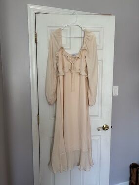 Macy's Cream Ruffle-Front Midi Dress
